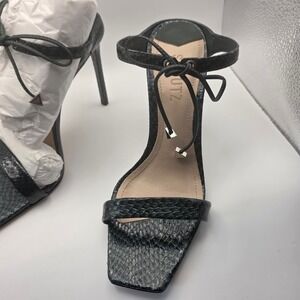 Schutz Mavi8 Snake Embossed Square Toe Ankle Tie Heels Sandals Posy Green 8B‎